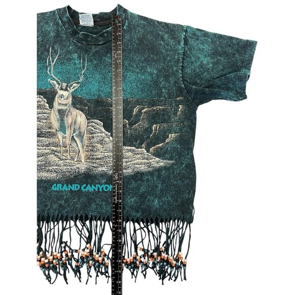 Vtg Fringe Beaded Grand Canyon Acid Wash Teal Shirt Large Elk Single Stitch 90s - Picture 13 of 13